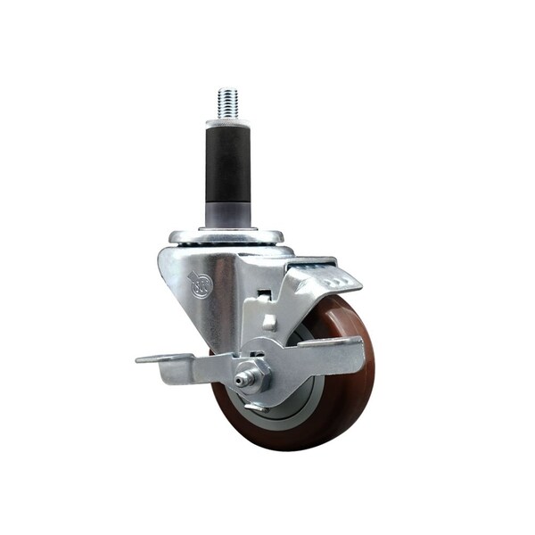 3'' Maroon Poly Swivel 1-1/8'' Expanding Stem Caster with Brake